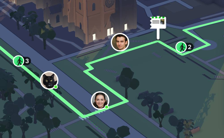 GoAtlas virtual route showing live participants walking along the same route